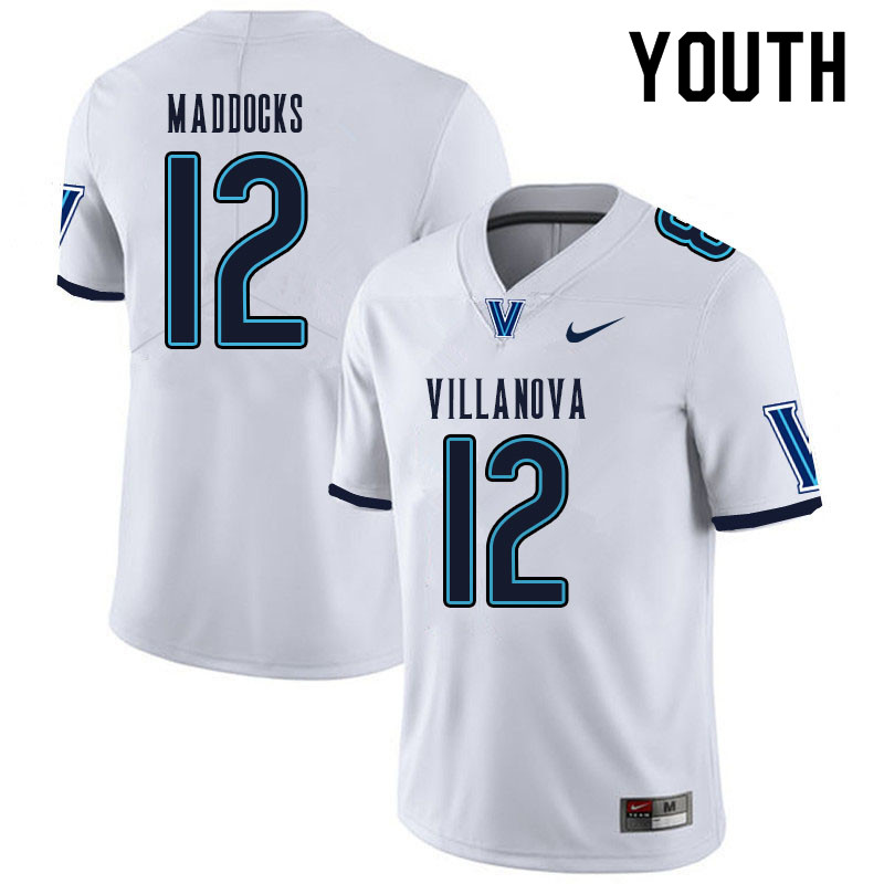 Youth #12 Tanner Maddocks Villanova Wildcats College Football Jerseys Sale-White